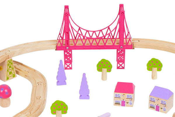 Eine rosa Eisenbahnbrücke